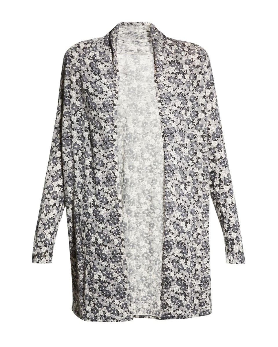 Open-Front Floral-Print Cashmere Cardigan